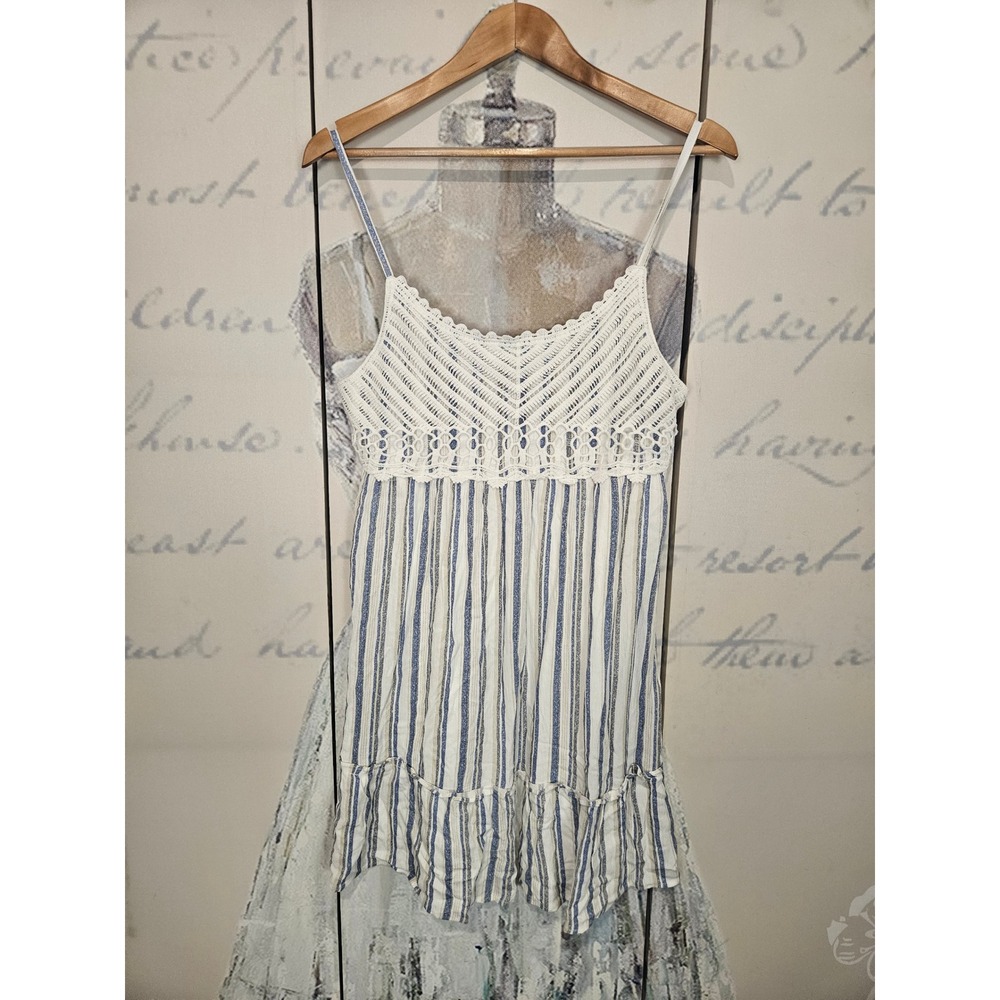 The General Good Womens Blue White Striped Crochet Lace Tie Back Mini Dress‎ M